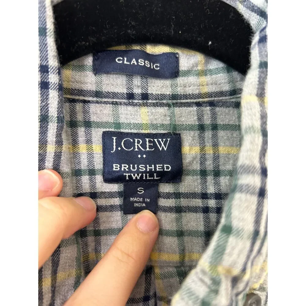 J.crew Shirt‎ Men's S Brushed twill shirt button down flannel grey pale mustard